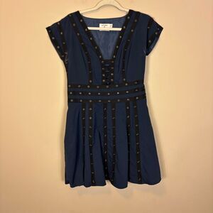 Zac Posen x Target Blue with Black Stripe Button Detail Short Sleeve Dress 4